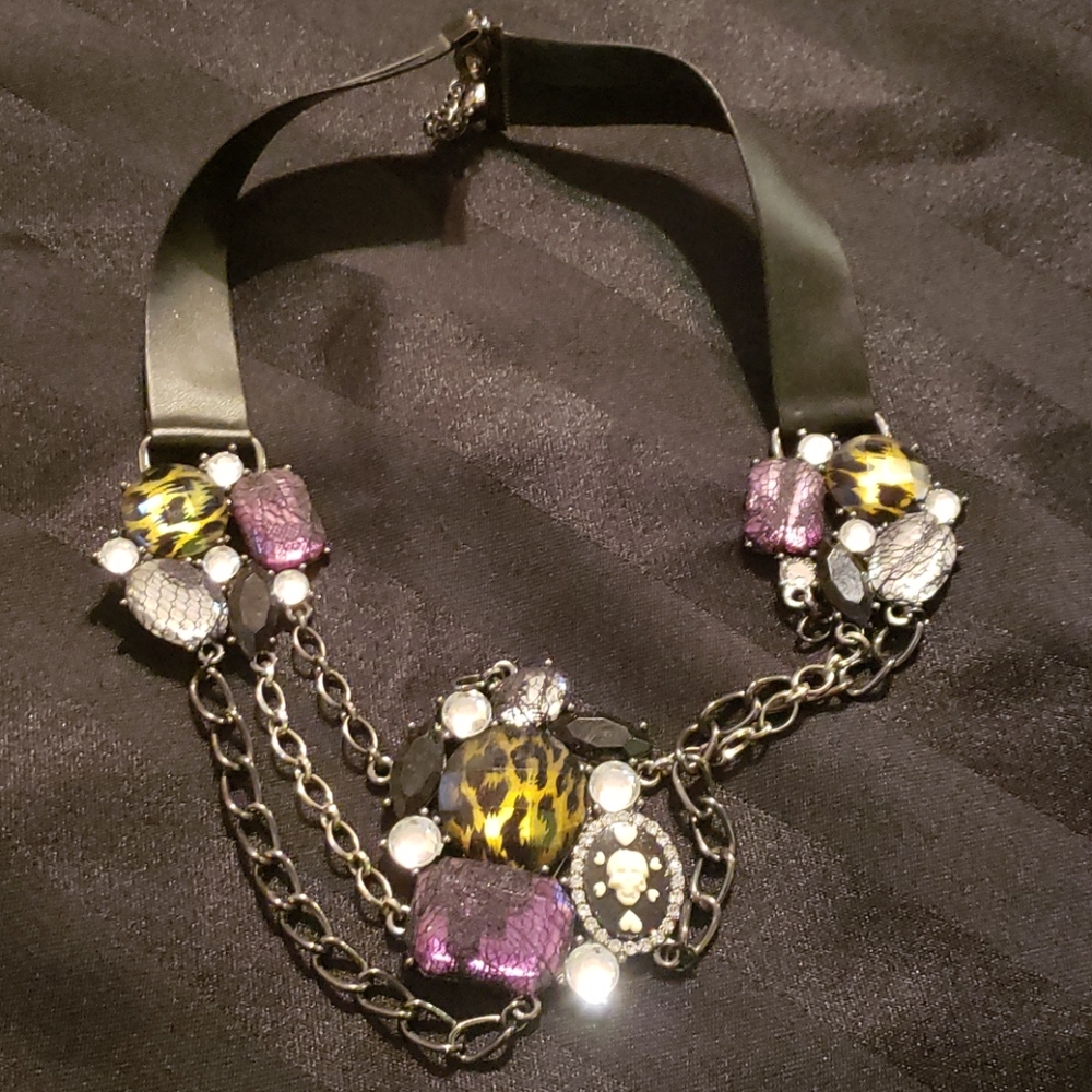 Funky purple, black and lepoard necklace.